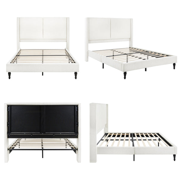 English Elm Queen Plush Upholstered Bed Frame with 55.5" High Headboard, Bouclé Style, 12-Slat Support, 1000lb Capacity White 64.96 L x 31.5 W x 8.07 H W1716P335676