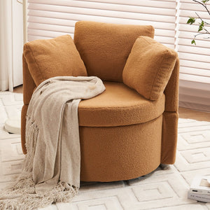 English Elm 029-Teddy Plush Teddy Fabric Swivel Storage Chair with Back Cushion, 360° Rotating Cozy Lounge Seat khaki W527P166252