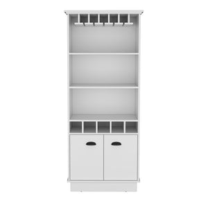 English Elm Dundee 70-Inch High Bar Cabinet with 10 Glass Doors, 5 Cubbies, 3 Shelves for Wine & Decor White 69 L x 24 W x 4 H B070S00320