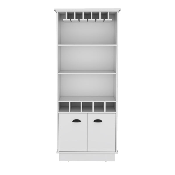 English Elm Dundee 70-Inch High Bar Cabinet with 10 Glass Doors, 5 Cubbies, 3 Shelves for Wine & Decor White 69 L x 24 W x 4 H B070S00320
