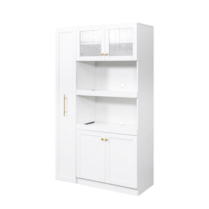 English Elm Kitchen Farmhouse Pantry Cabinet With Multi-Tier Pull-Out Shelves & 4 Doors For Organized Storage W331S00173