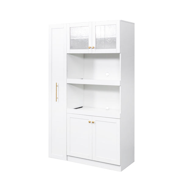 English Elm Kitchen Farmhouse Pantry Cabinet With Multi-Tier Pull-Out Shelves & 4 Doors For Organized Storage W331S00173