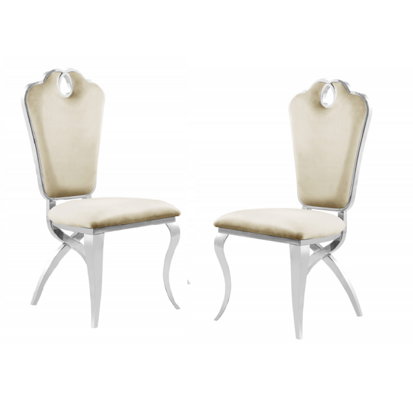 English Elm Cream Velvet Upholstered Dining Chairs with Silver Frame Cloud Seat Set of 2 B011P498399