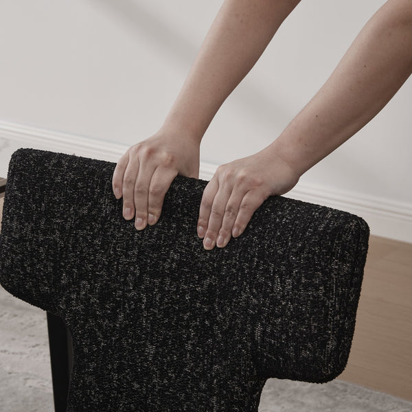 English Elm 22.05" Modern Upholstered Chenille Dining Chair Set of 4 with Rubberwood Legs, Curved Armless Comfort Black+Grey W3189S00002