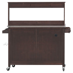 English Elm K&k Solid Fir Grill Cart Stainless Steel Top Outdoor Kitchen Station with Locking Wheels Brown N707P409087Z