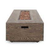 Christopher Knight Home® - Noble House - Aidan Outdoor 50,000 Btu Iron Rectangular Fire Pit (No Tank Holder), Brown Wood Pattern