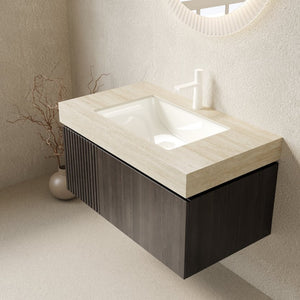 English Elm Muri Floating Bathroom Vanity Sintered Stone Top Espresso Plywood Cabinet Basin W2615S00604