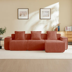 English Elm Streamlined Velvet L-shaped Sectional Sofa with Ottoman and Cloud Cushion Living Room Red W3041S00359