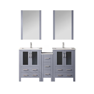 English Elm Dark Grey Double Bath Vanity Set With White Ceramic Top, Chrome Faucet, Mirrors & Side Cabinet B2731S01210