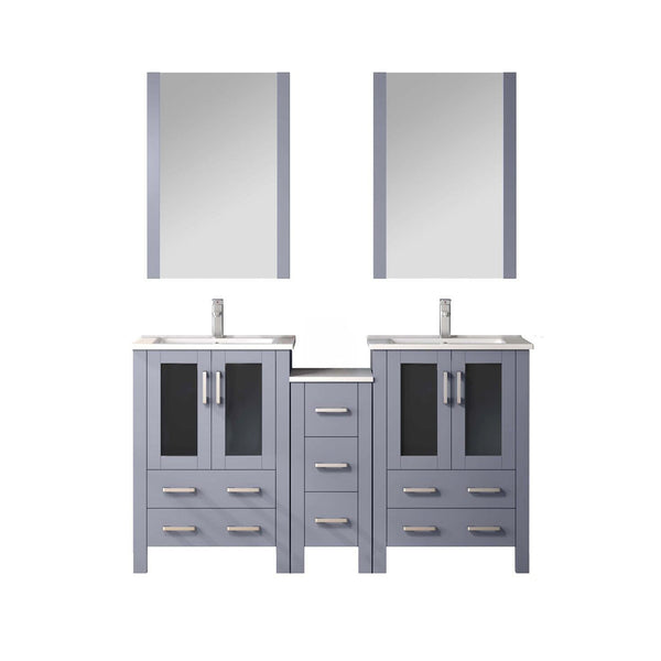 English Elm Dark Grey Double Bath Vanity Set With White Ceramic Top, Chrome Faucet, Mirrors & Side Cabinet B2731S01210