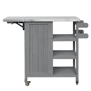 English Elm Foldable Outdoor Kitchen Cart with Stainless Worktop Fir Wood Frame and Lockable Wheels Grey N719P380281K
