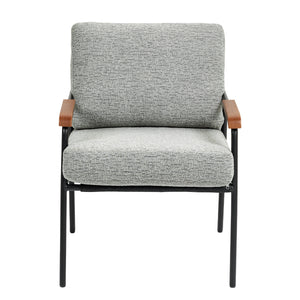 English Elm Modern Accent Chair with Natural Wood Arms, Black Metal Frame, Plush High-Rebound Cushion Comfort Grey W2215P248473