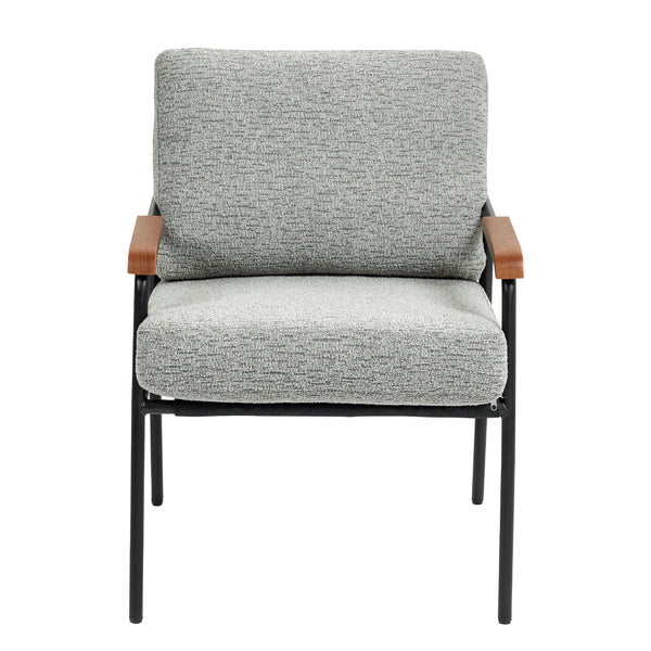 English Elm Modern Accent Chair with Natural Wood Arms, Black Metal Frame, Plush High-Rebound Cushion Comfort Grey W2215P248473