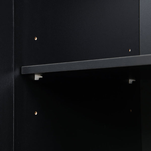 English Elm VIBE Modern 79" Hall Tree with 6 Cabinets, Bench Seating, Adjustable Shelf & 4 Metal Hooks for Entryway Black SJ000148AAB