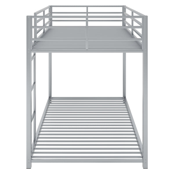English Elm Twin Over Twin Metal Bunk Bed Low Profile with Full Guardrail Ladder Quiet Steel Frame Sturdy Support Silver MF285535AAN