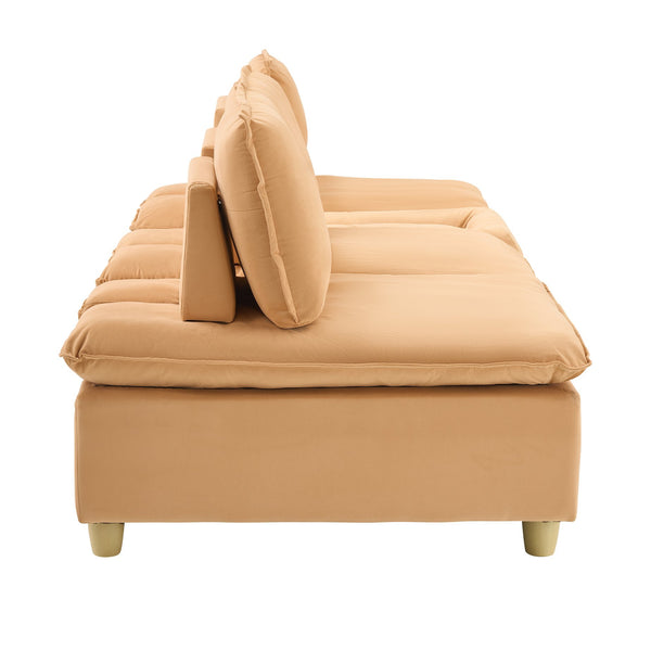 English Elm 104-inch pumpkin flannel three-seater sofa with storage cabinet, cup holders, adjustable backrest, comfy modern design Light Brown W1658S00095