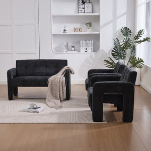English Elm Nordic Ergonomic Double Armchair Upholstered Chenille Sofa 2-Seater Compact Lounge Chair 550LB Capacity Black W395P380537