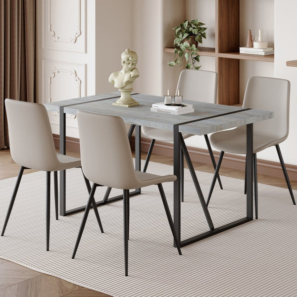 English Elm Table Set With Modern Grey Marble Mdf Top & Cushioned Chairs - Stylish, Durable, And Easy To Assemble W1151S03989-GIGA