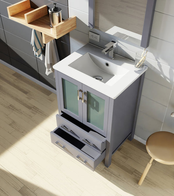 English Elm Dark Grey Bath Vanity Set With White Ceramic Top, Mirror & Smart Storage For Compact Spaces B2731S00720