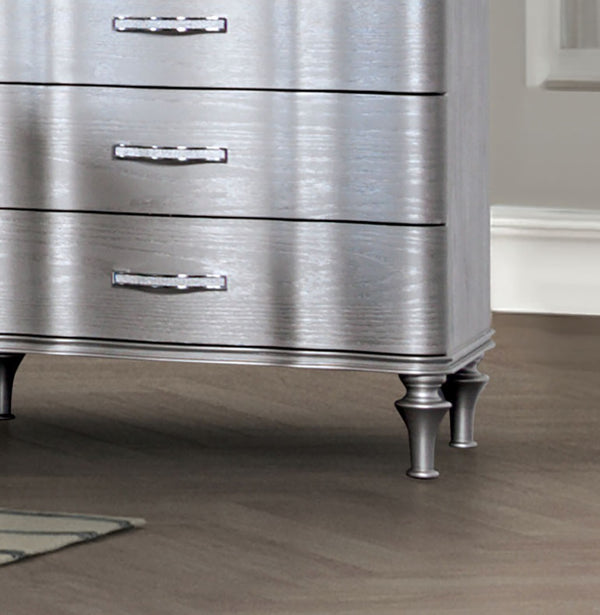 English Elm Silver Glam White Curved Chest 5-Drawer with Acrylic Crystal Handles, Turned Legs, Felt Lined Top B2741P372234