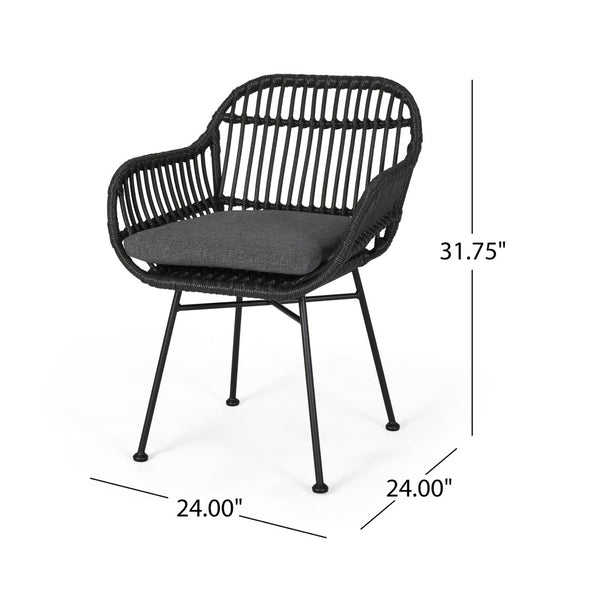 English Elm Rodney Polyethylene Rattan Accent Chair Set Woven Over Steel Frame for Modern Living 65036.00GRY