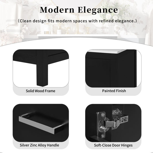 English Elm 48-Inch Modern Bathroom Vanity with Dual Ceramic Sinks, Ample Soft-Close Storage and Stylish Design Black N729P000009B