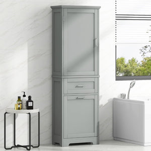 English Elm Tall Bathroom Storage Cabinet - Freestanding Grey Mdf Unit With Drawers & Adjustable Shelf For Organizing N725P206895E-GIGA