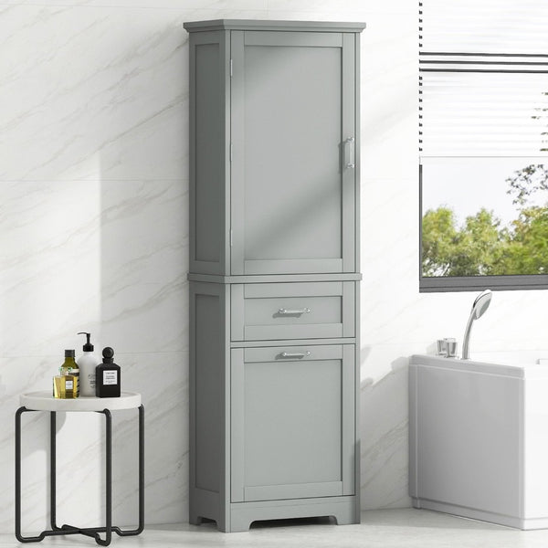 English Elm Tall Bathroom Storage Cabinet - Freestanding Grey Mdf Unit With Drawers & Adjustable Shelf For Organizing N725P206895E-GIGA