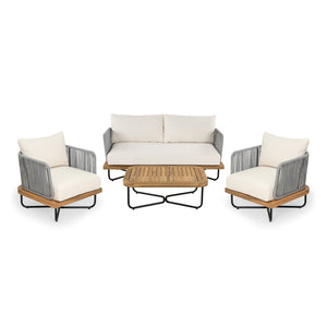 English Elm Christopher Knight Home® - Lucca Outdoor 4-Piece Acacia Wood & Rope-Woven Patio Set With Water-Repellent Cushions, Beige N773OC00017B