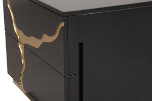 English Elm Contemporary Black Gold Nightstand Dovetail Drawers Felt Lined Solid Wood Bedroom B2741P435902