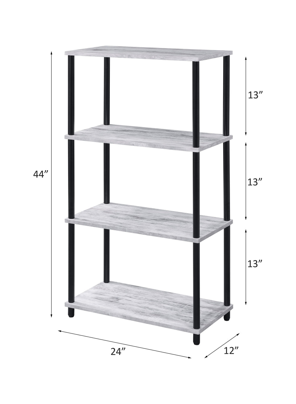 English Elm Nypho Industrial 4-Tier Bookshelf in Antique White & Black Finish - Metal Frame, 24"x12" Shelves, KD Design B2726P282387