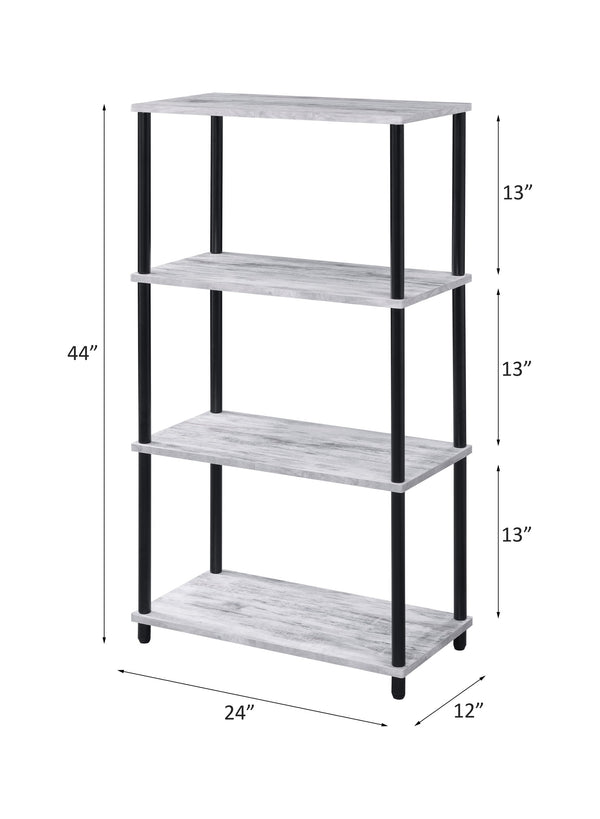 English Elm Nypho Industrial 4-Tier Bookshelf in Antique White & Black Finish - Metal Frame, 24"x12" Shelves, KD Design B2726P282387