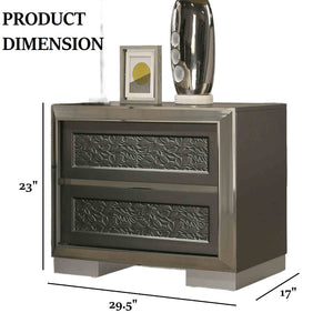 English Elm Glam Nightstand with Led Accent Lighting Faux Crystal Trim and Acrylic Pulls Gray B2741P435899