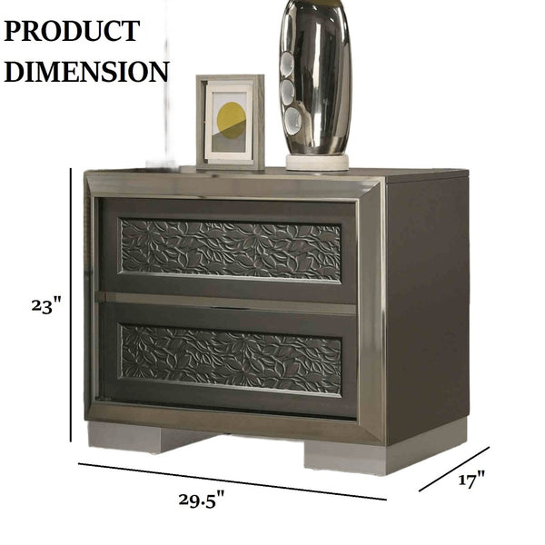 English Elm Glam Nightstand with Led Accent Lighting Faux Crystal Trim and Acrylic Pulls Gray B2741P435899