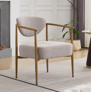 English Elm Beige Woven Fabric Dining Chair Set of Two with Wood Grain Iron Frame for Any Room W3149S00002