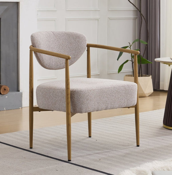 English Elm Beige Woven Fabric Dining Chair Set of Two with Wood Grain Iron Frame for Any Room W3149S00002