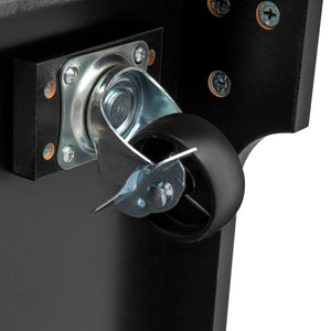 English Elm K&K Rustic Kitchen Island Cart with 6 Drawers, Pull-Out Trash Cabinet, Drop Leaf & Built-In Charging Station Black N707P307292B