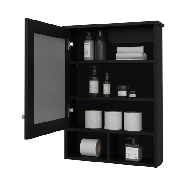 English Elm Poston Melamine Medicine Cabinet with Mirror Door, Black — 29"H x 20.9"W x 6.6"D, Modern Storage Solution B128P237157