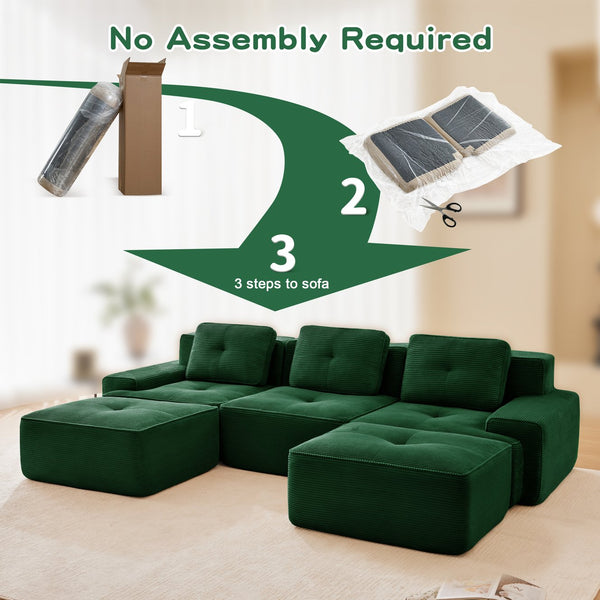 English Elm 117" U-Shaped Modular Sectional Sofa - Stylish Corduroy Couch With Movable Ottoman & Tufted Design W714S01487