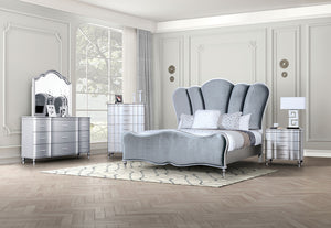 English Elm Silver Glam White Curved Chest 5-Drawer with Acrylic Crystal Handles, Turned Legs, Felt Lined Top B2741P372234