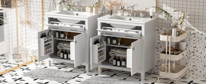 English Elm 60" Modern Bathroom Vanity Set with Double Ceramic Sinks, Soft-Close Doors, Flip Drawer & Storage White N729P000002K