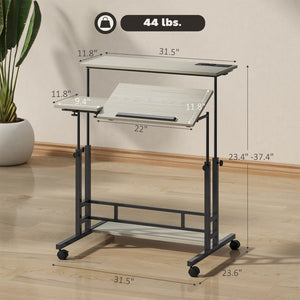 English Elm Homcom Rolling Standing Desk with Power Outlets Usb Ports Tiltable Oak Home Office W2225P485619