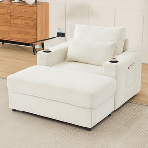 English Elm Modern Multifunctional Armchair with Chaise Lounge, Hidden Ottoman Storage, USB Ports & Cup Holders Beige N719P292700A