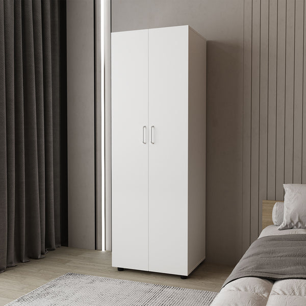 English Elm FM Pisinemo Armoire 2-Door Wardrobe with Hanging Rod, Upper Shelves, White Melamine Finish, 71"H B128S00049