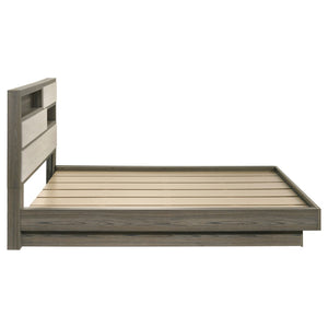 English Elm Edmondson California King Platform Bed with Storage Bookcase Headboard in Grey Oak B062S01777