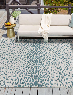 Unique Loom Outdoor Safari Samburu Machine Made Animal Print Rug Teal, Gray 13' 0" x 13' 0"