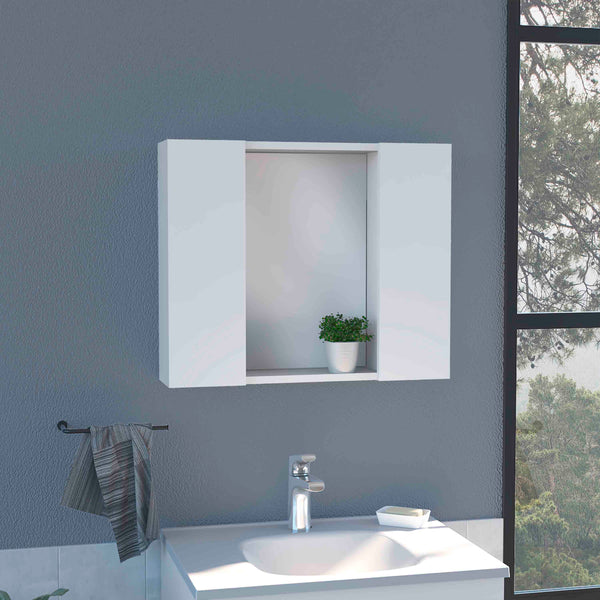 English Elm Artemisa Double-Door Medicine Cabinet with Mirror & Shelf, 6 Interior Shelves, Space-Saving White B07091821