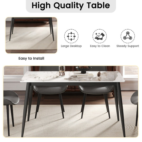 English Elm 55.12" Modern Artificial Stone Dining Table With Black Metal Legs - Seats 6, Easy Maintenance & Chic Design P2 W1535S00493-GIGA