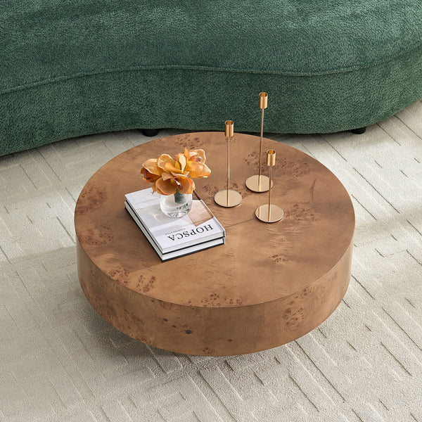 English Elm 31.49'' Burl Veneer Coffee Table — Modern Walnut Round 31.49" Small Space Pedestal Table, Stable Stylish Centerpiece W876P362390