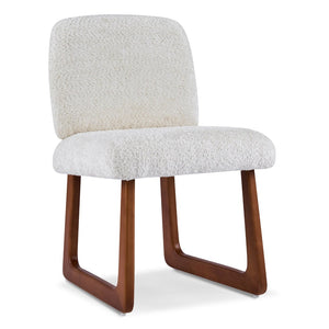 English Elm Dining Chair Set of 2 Boucle Upholstered with Sculptural Curved Wooden Legs N779P370775B